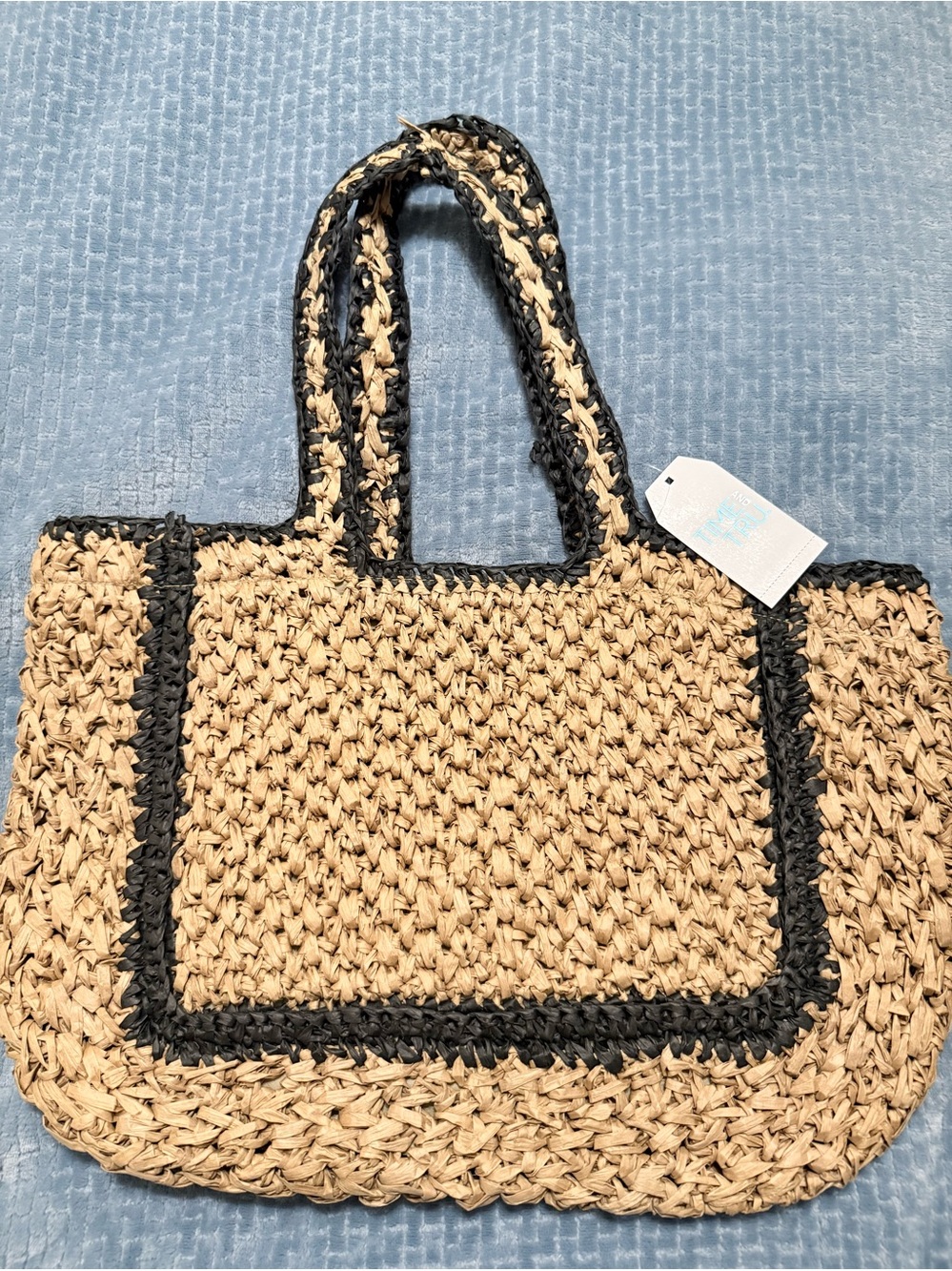 Woven Straw Tote Bag with Black Trim - Beach & Everyday Bag